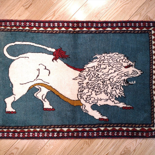 ペルシャ トライバルラグ 100x66cm アマレバフト ベージュ 青緑色