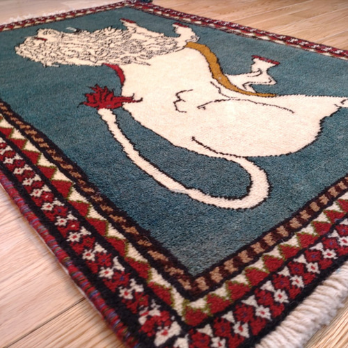 ペルシャ トライバルラグ 100x66cm アマレバフト ベージュ 青緑色