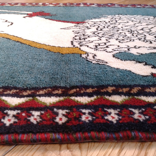 ペルシャ　トライバルラグ　アマレバフト　88×67 アイボリー　ライオン ペルシャ トライバルラグ アマレバフト 88×67 アイボリー ライオン