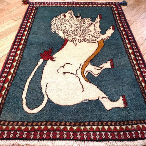 ペルシャ トライバルラグ 100x66cm アマレバフト ベージュ 青緑色