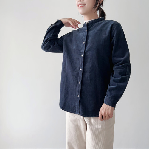 コーデュロイシャツ☆3色入り】定番の小さなスタンド襟シャツ*カーキ