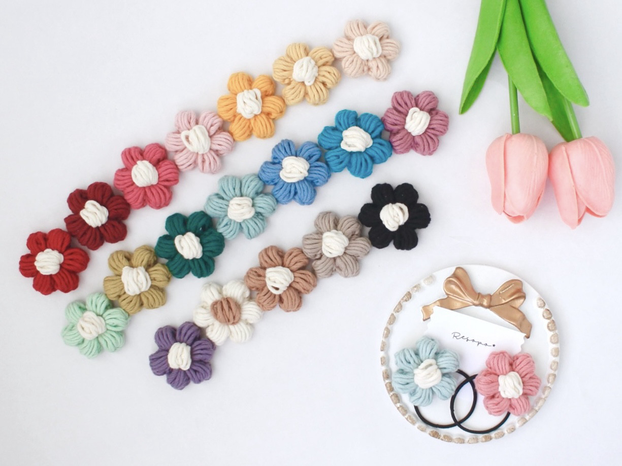 【真ん中ぷっくりダブル】ベビーヘアクリップ　キッズヘアクリップ　ヘアゴム　② 送料込み♪ 2本セット【大ぶりサイズ】ぷっくり可愛い♡ キッズ