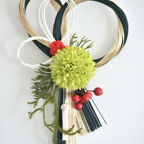 水引リース(ふたば) お正月飾り ダークグリーン＆ゴールド ver.2024