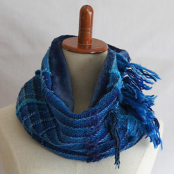 さをり織り　★手織りのネックフォーマー★  さおり織り　青　ブルー　一点物　ユニーク　個性的　 2枚目の画像