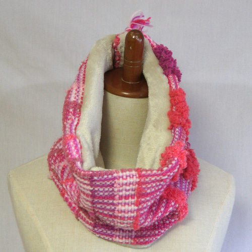 さをり織り ☆手織りのネックウォーマー☆ さおり織り ピンク 一点物