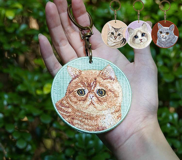 キーホルダー 猫 刺繍 ネコ チャーム ペット 動物 ガーフィールド 黒猫