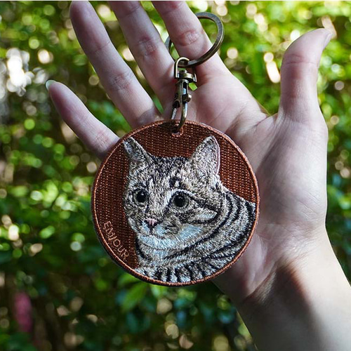 キーホルダー 猫 刺繍 ネコ チャーム ペット 動物 ガーフィールド 黒猫