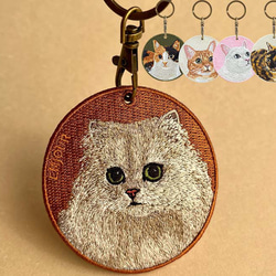 キーホルダー 猫 刺繍 ネコ チャーム ペット 動物  茶トラ しろねこ 白猫 さびねこ チンチラ ペルシャ猫 三毛猫 1枚目の画像