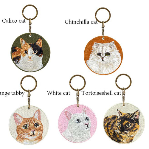 キーホルダー 猫 刺繍 ネコ チャーム ペット 動物 茶トラ しろ