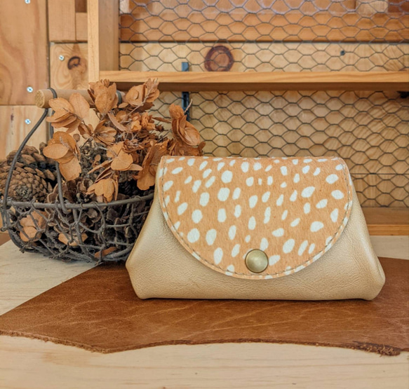 ベージュゴールド×バンビハラコ ＊お札を折らずに入れられる  