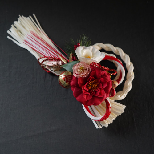 お正月2024】お正月飾り 紅白椿・二重叶結び 松梅 和玉 水引 しめ縄