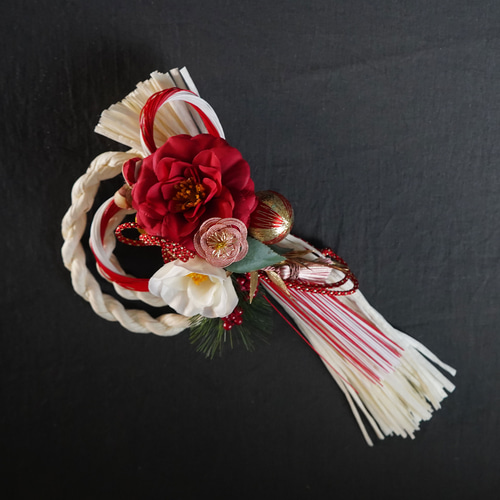 お正月2024】お正月飾り 紅白椿・二重叶結び 松梅 和玉 水引 しめ縄