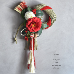 【完売】赤い椿のお正月飾り(しめ縄リース)　レッド＆ホワイト　ver.2024 1枚目の画像