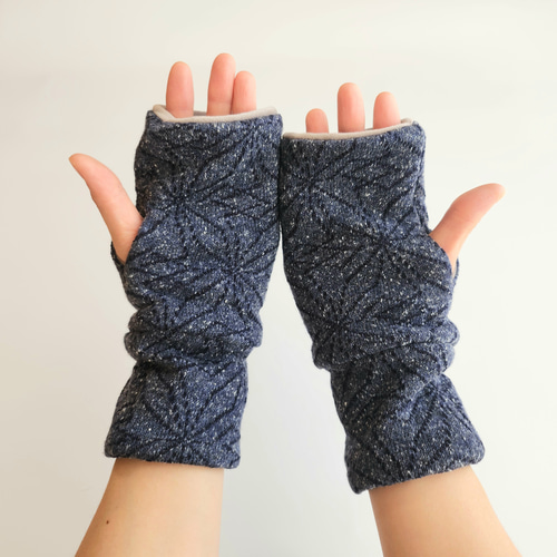 ジャガードニット×もちもちボアのハンドウォーマー/アーム