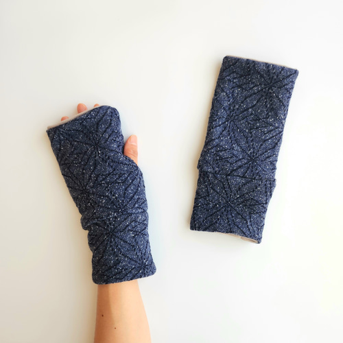 ジャガードニット×もちもちボアのハンドウォーマー/アーム
