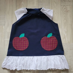 80-150尺寸蘋果口袋格紋紅色荷葉邊下擺短袖罩衫短袖蕾絲幼兒園入學2024年 第3張的照片