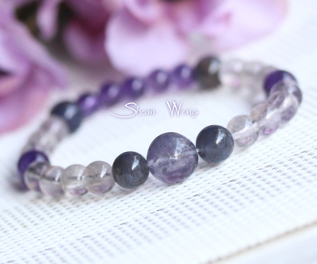 虹入りパイライトインフローライト＆アイオライトブレスレット  