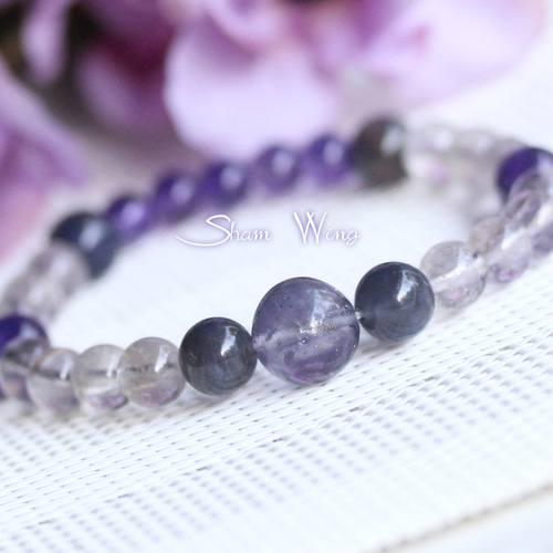 虹入りパイライトインフローライト＆アイオライトブレスレット  