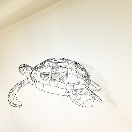 ワイヤーアート ワイヤークラフト 亀 ウミガメ 立体・オブジェ 玄米 