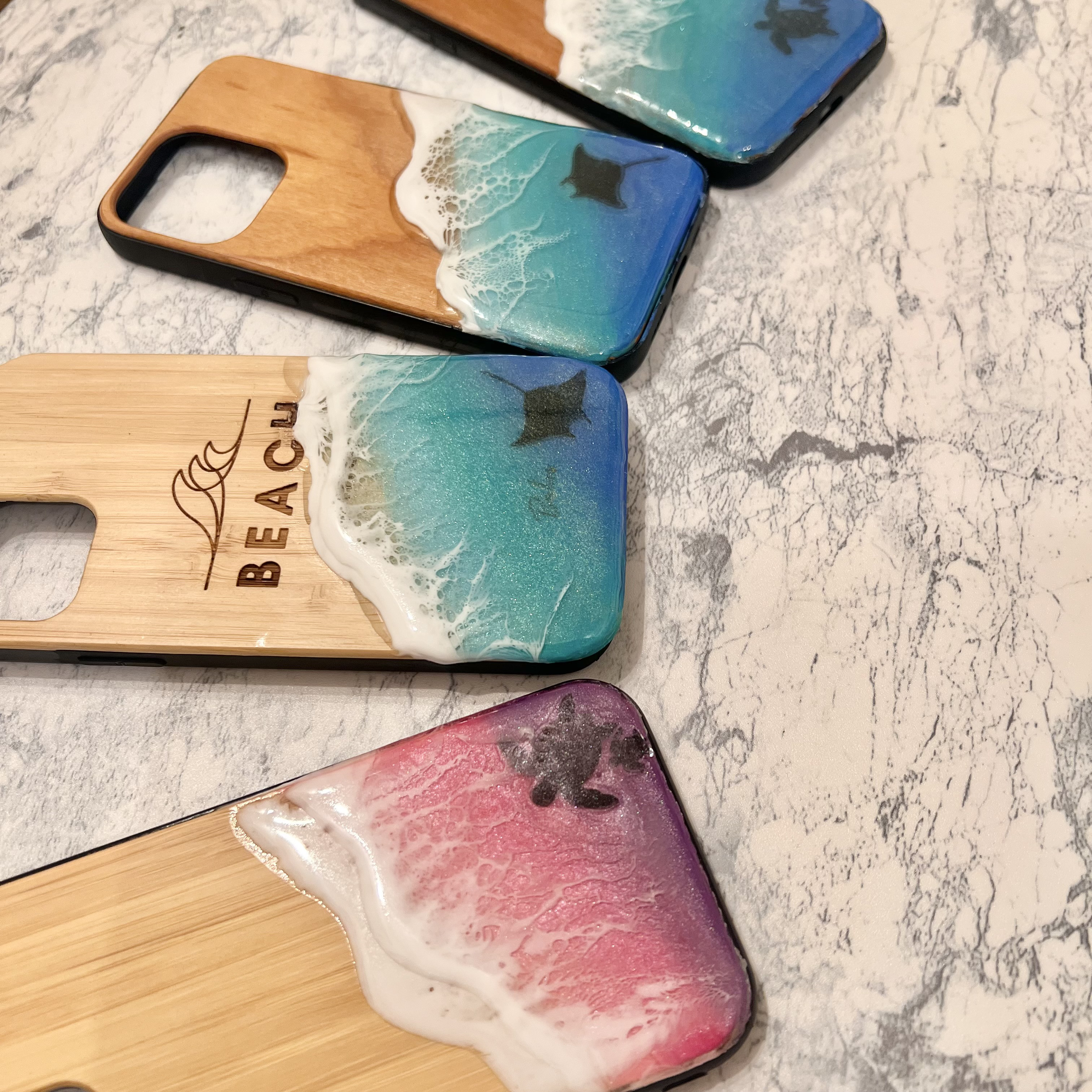 iPhoneケース レジンアート ハンドメイド作品 オーダー可能 携帯ケース オーダー レジンアート 海 スマホケース iPhone