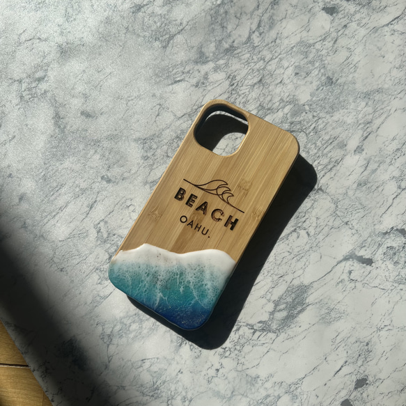 オーダー　海のスマホケース　iPhoneケース　レジンアート　バンブー　サイズ変更可能 8枚目の画像