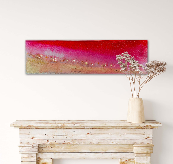 セール現品販売　即納　新色　壁掛けアートパネル 壁飾り ビーチ 90×25 桃色　pink 海 1枚目の画像