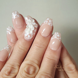 フレンチ 豪華 ミラーフラワーネイル ネイルチップ（つけ爪