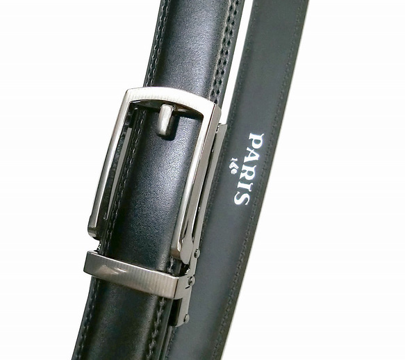 ベルト 本革 牛革 メンズベルト 無段階調節可能 クリックベルト オートロックベルト　ブラック 2枚目の画像