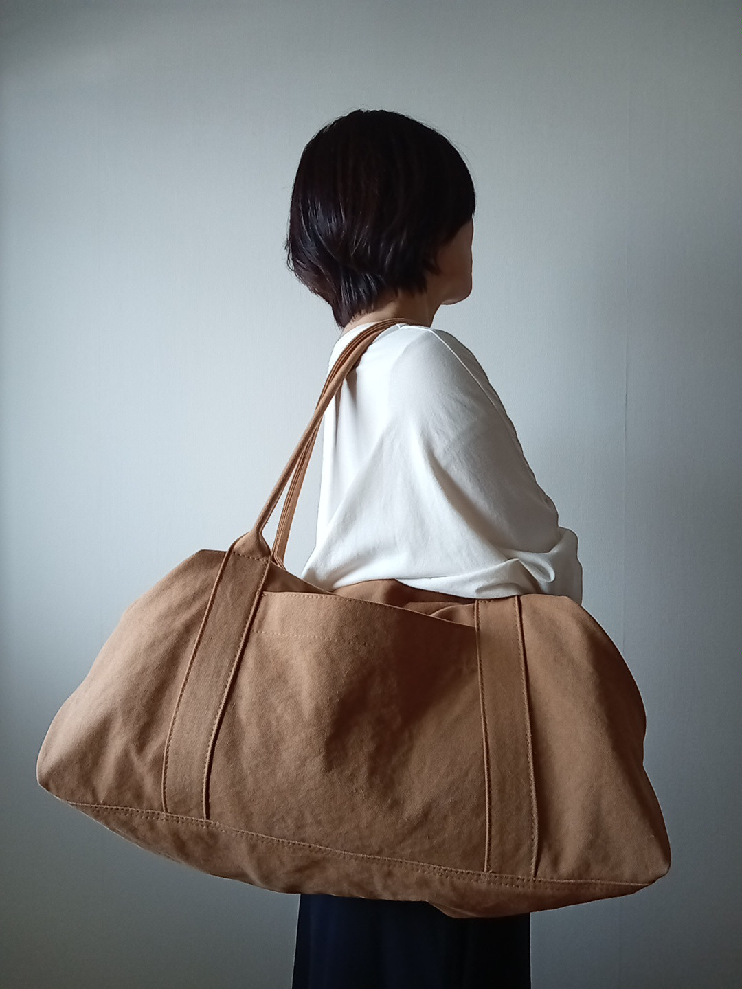 ☆ヴィンテージ加工帆布☆のキャラメルボストンバッグ　【ウォッシュブラウンＬL】