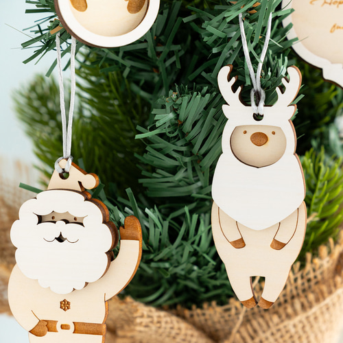 【クリスマス雑貨】白いサンタのオーナメント クリスマス⌇オーナメント, 木製「White Christmas」／サンタクロース