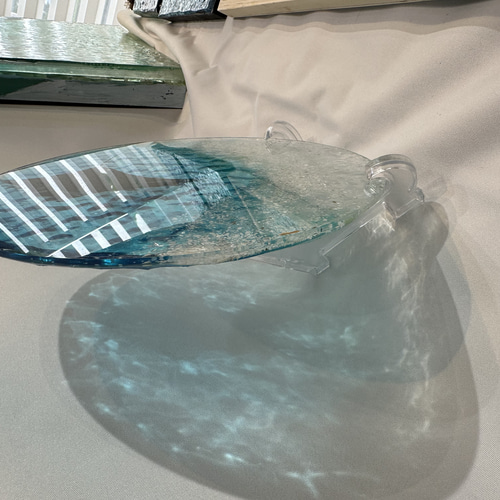 アートパネル 青い海とマンタ 立て掛け SEA 波紋 水紋 レジン 直径23cm