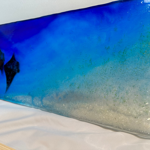 新作 壁掛けアートパネル マンタの海 オニイトマキエイ ペア ブルー