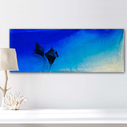 青い海と空のアートプレート 新作 壁掛けアートパネル マンタの海 オニイトマキエイ ペア ブルー