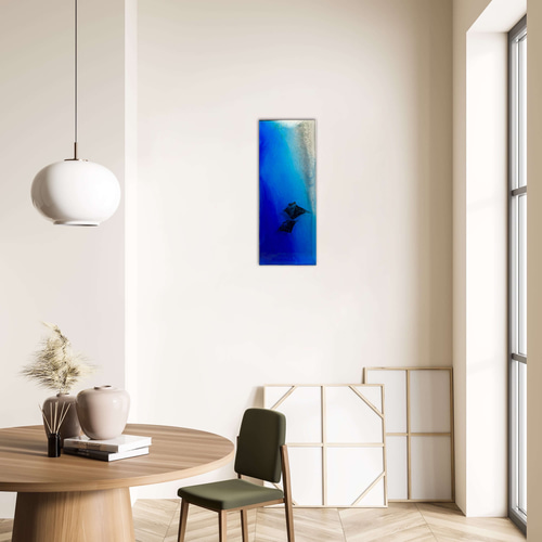 新作 壁掛けアートパネル マンタの海 オニイトマキエイ ペア ブルー