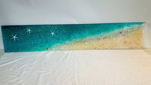 ビッグサイズ！アートパネル エメラルドブルーの波紋の海  白砂のビーチ オーシャン　150×30 6枚目の画像