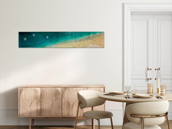 ビッグサイズ！アートパネル エメラルドブルーの波紋の海  白砂のビーチ オーシャン　150×30 9枚目の画像
