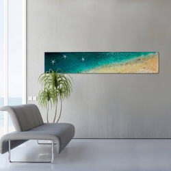 ビッグサイズ！アートパネル エメラルドブルーの波紋の海  白砂のビーチ オーシャン　150×30 1枚目の画像