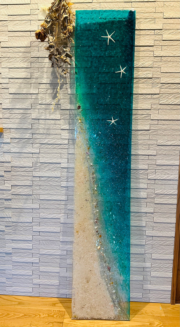 ビッグサイズ！アートパネル エメラルドブルーの波紋の海  白砂のビーチ オーシャン　150×30 5枚目の画像