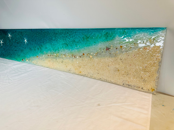 ビッグサイズ！アートパネル エメラルドブルーの波紋の海  白砂のビーチ オーシャン　150×30 10枚目の画像