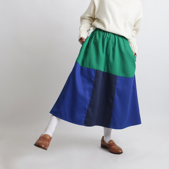＊最終ＳＡＬＥ　７６cm　愉快なスカート　パッチワーク　ギャザー　スカート コットンmixサテン　Y79A 1枚目の画像
