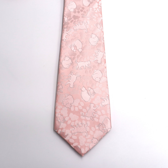 京の錦織　光峯錦織工房　紋様を楽しむ　猫の柄　ピンク　ネクタイ 4枚目の画像
