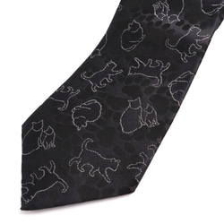 京の錦織　光峯錦織工房　紋様を楽しむ　猫の柄　黒　ネクタイ 2枚目の画像