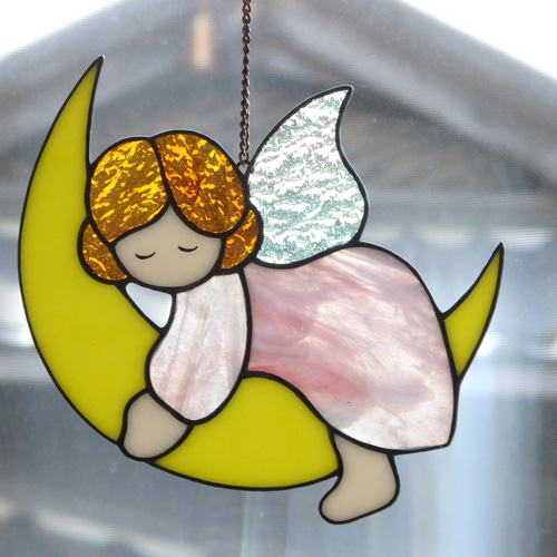 ステンドグラス☆月と天使のサンキャッチャー-