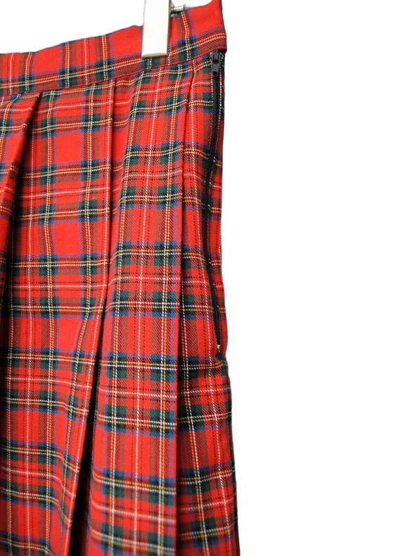 裏地付き　タータンチェックプリーツロングスカート:red 6枚目の画像