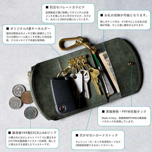 送料無料 AURAMU 三つ折り キーケース コインケース カード