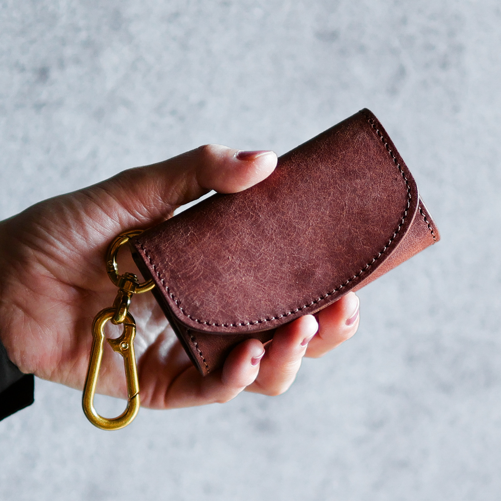 送料無料 AURAMU 三つ折り キーケース コインケース カードケース イタリアンレザー ウォルナット TOTTI