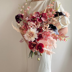 カラー、胡蝶蘭、ウェディングブーケ、ブートニア付き、和装ブーケ
