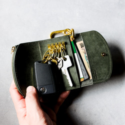 送料無料 AURAMU 三つ折り キーケース コインケース カードケース イタリアンレザー グリージオ TOTTI 10枚目の画像