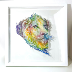 切り絵/虹色「ライオン（マサラライオン）」25cm角/額ありorなし 2枚目の画像