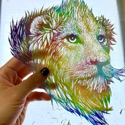 鏤空/彩虹色「獅子（馬薩拉獅子）」25 公分方形/帶或無框架 第4張的照片